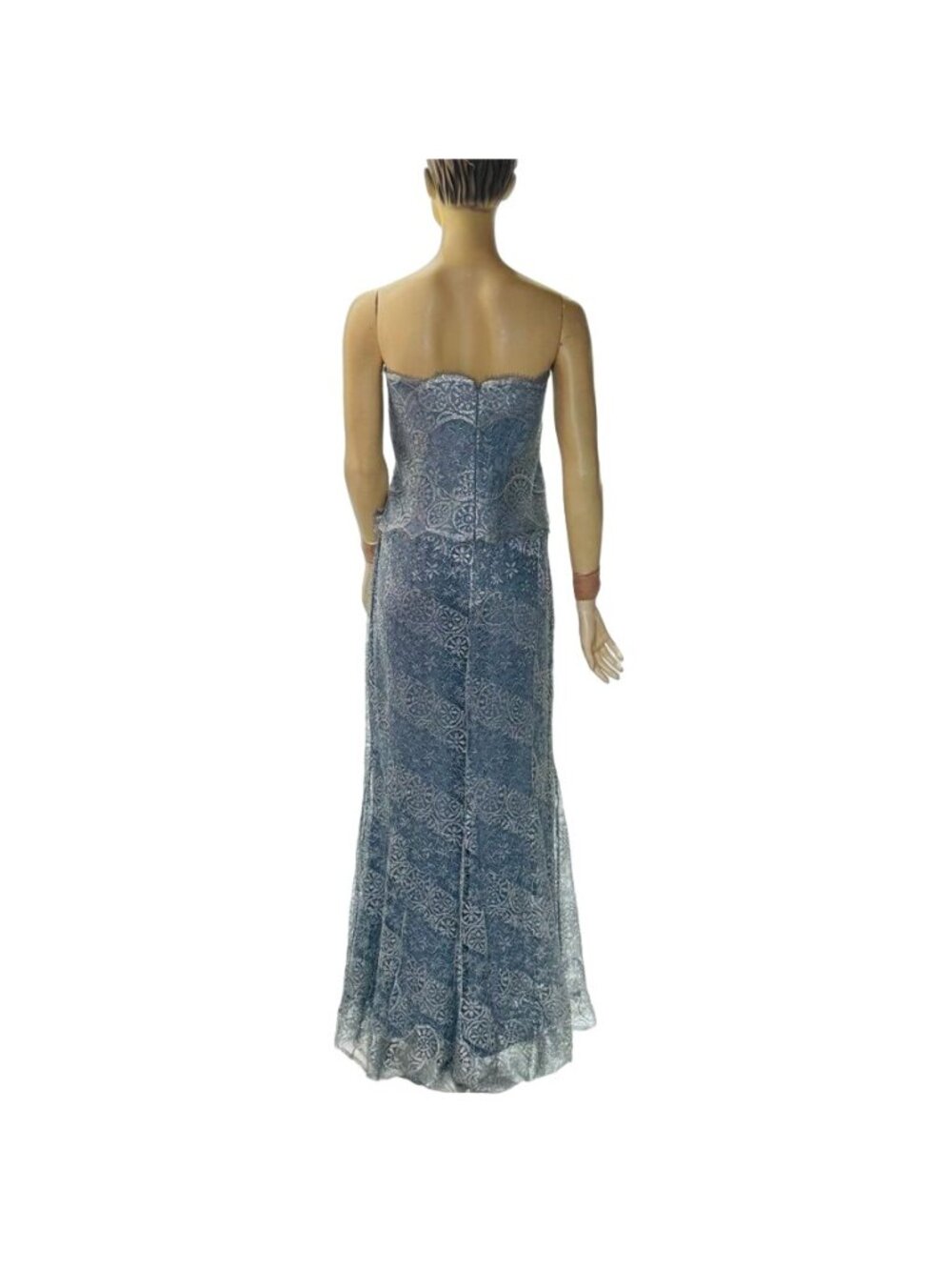 Rickie Freeman Teri Jon Women's Silver Gray Lace Strapless Evening Gown Size 16 - Picture 5 of 16